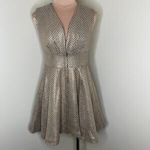 Sweet Sinammron Dress Small Womens Gold Metallic A-Line Mini Holiday Party Knit